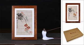 中國建設銀行 凌霄花蔓夏布框畫定制